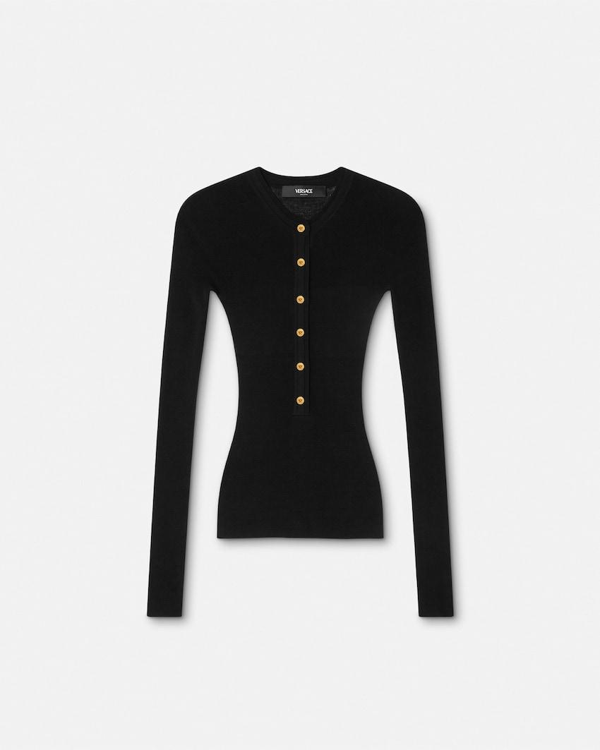 merino wool ribbed knit henley top by VERSACE