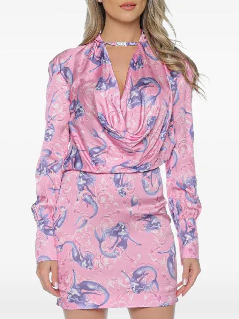 mermaid-print cowl-neck mini dress by VERSACE