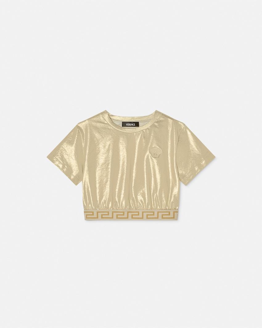 metallic greca crop kids t-shirt by VERSACE