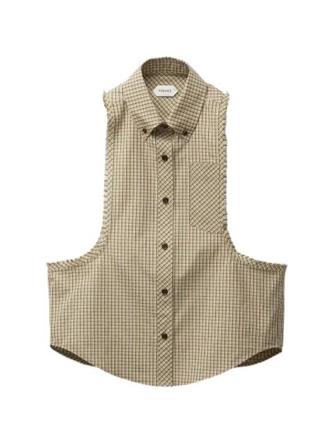 micro check cotton poplin sleeveless shirt by VERSACE