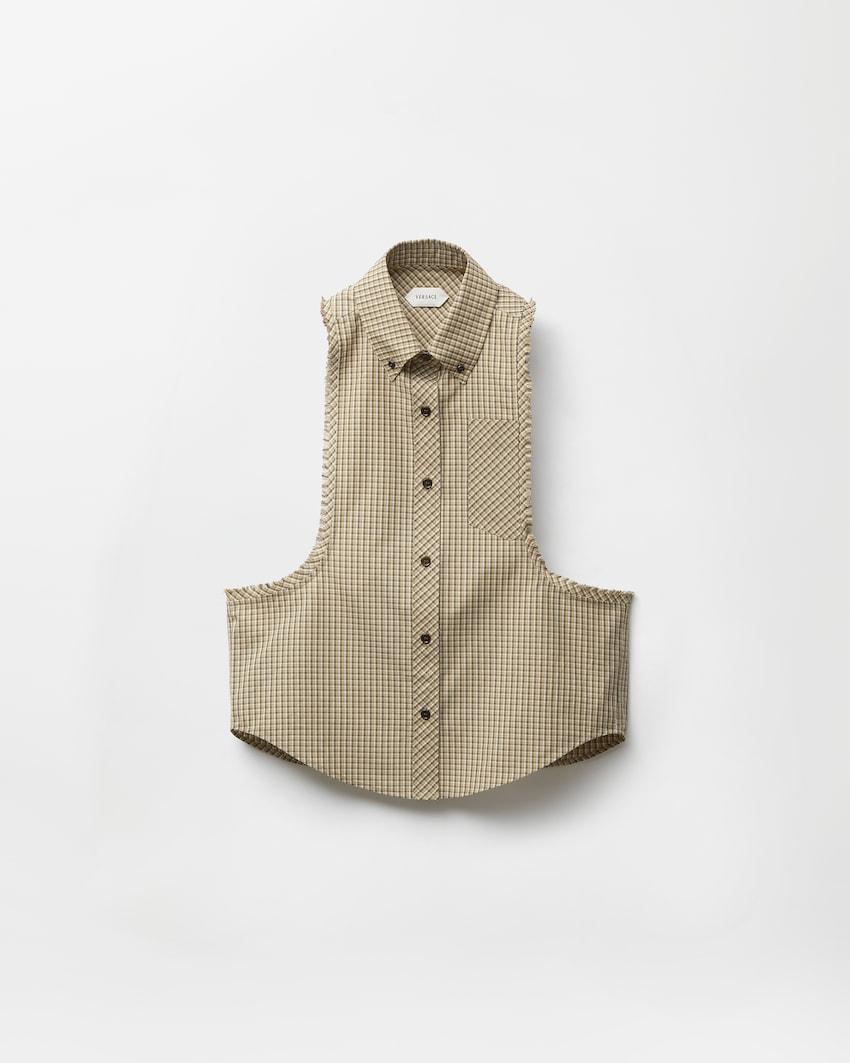 micro-check cotton-poplin sleeveless shirt by VERSACE