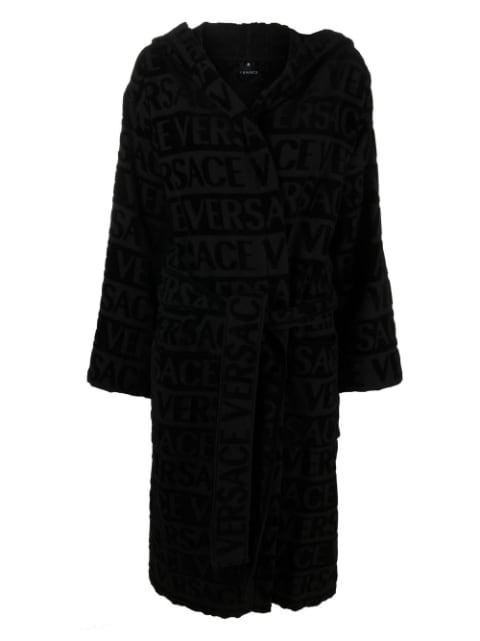 monogram-pattern hoodied bathrobe by VERSACE