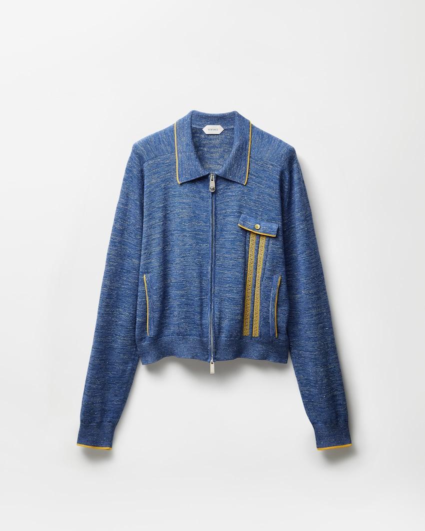 mouline jacquard knit zip sweater by VERSACE