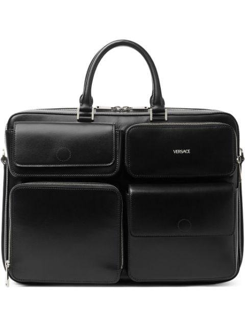 multi-pockets leather briefcase by VERSACE