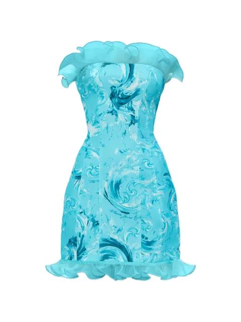 off-shoulder patterned mini dress by VERSACE