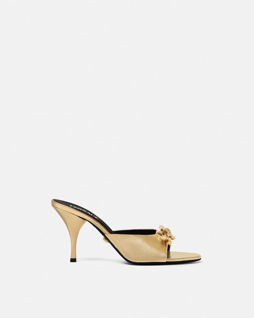 opera bow metallic mules 85mm by VERSACE