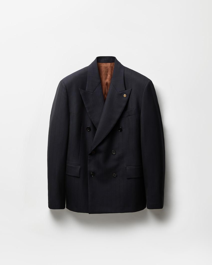 pinstripe wool boxy blazer by VERSACE