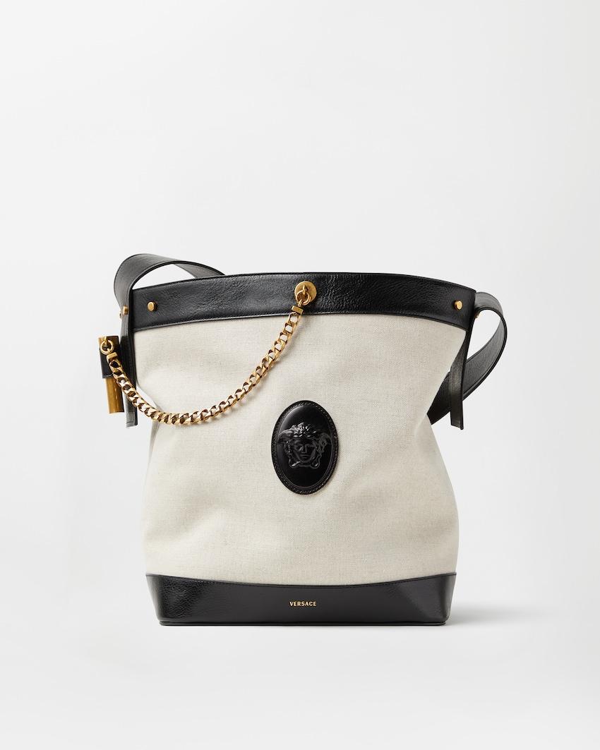 pivot large canvas bucket bag by VERSACE