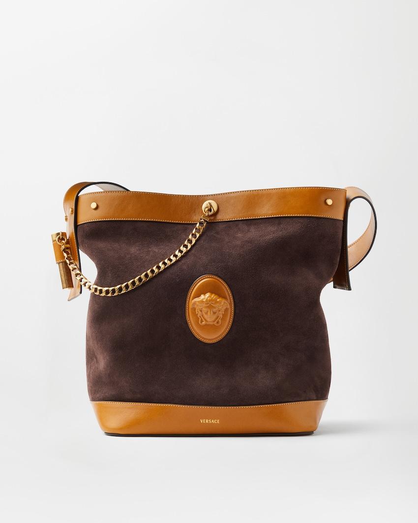 pivot large suede bucket bag by VERSACE