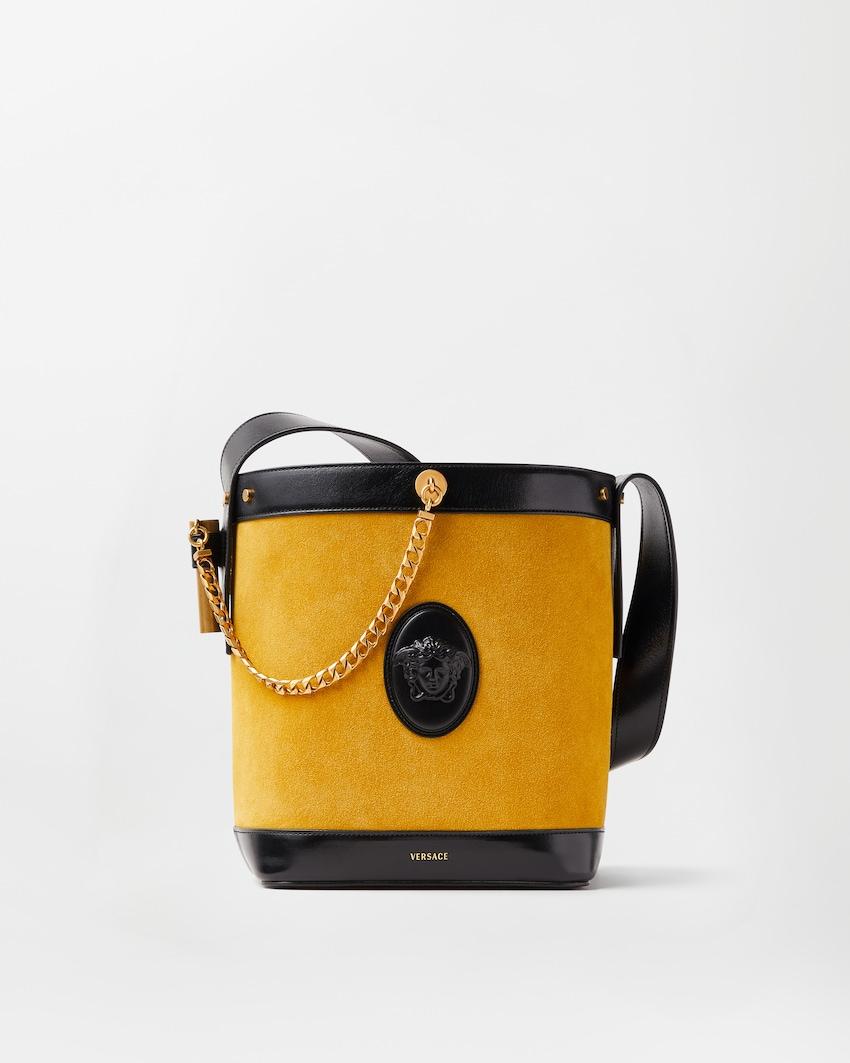 pivot small suede bucket bag by VERSACE