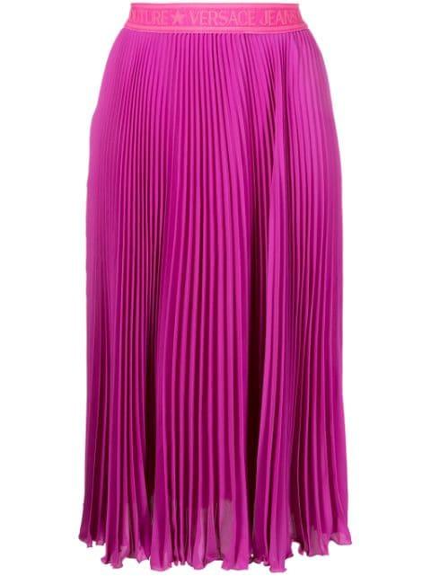 pleated logo-waistband midi skirt by VERSACE