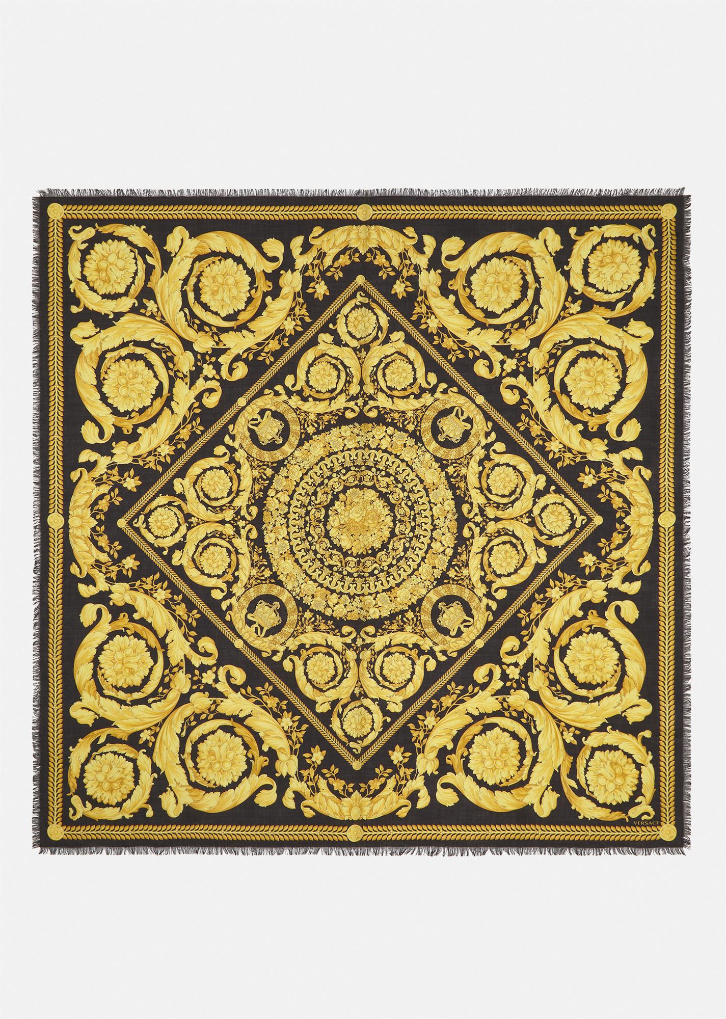 printed cashmere-blend fringed shawl 140 cm by VERSACE