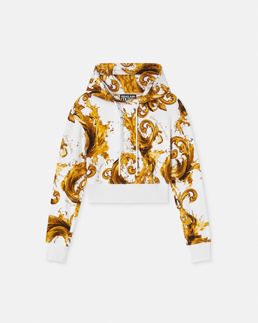 printed cotton-jersey crop hoodie by VERSACE