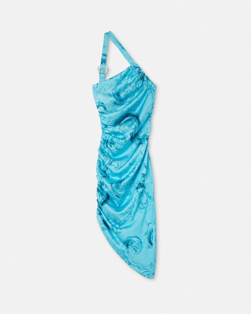 printed draped one-shoulder midi dress by VERSACE