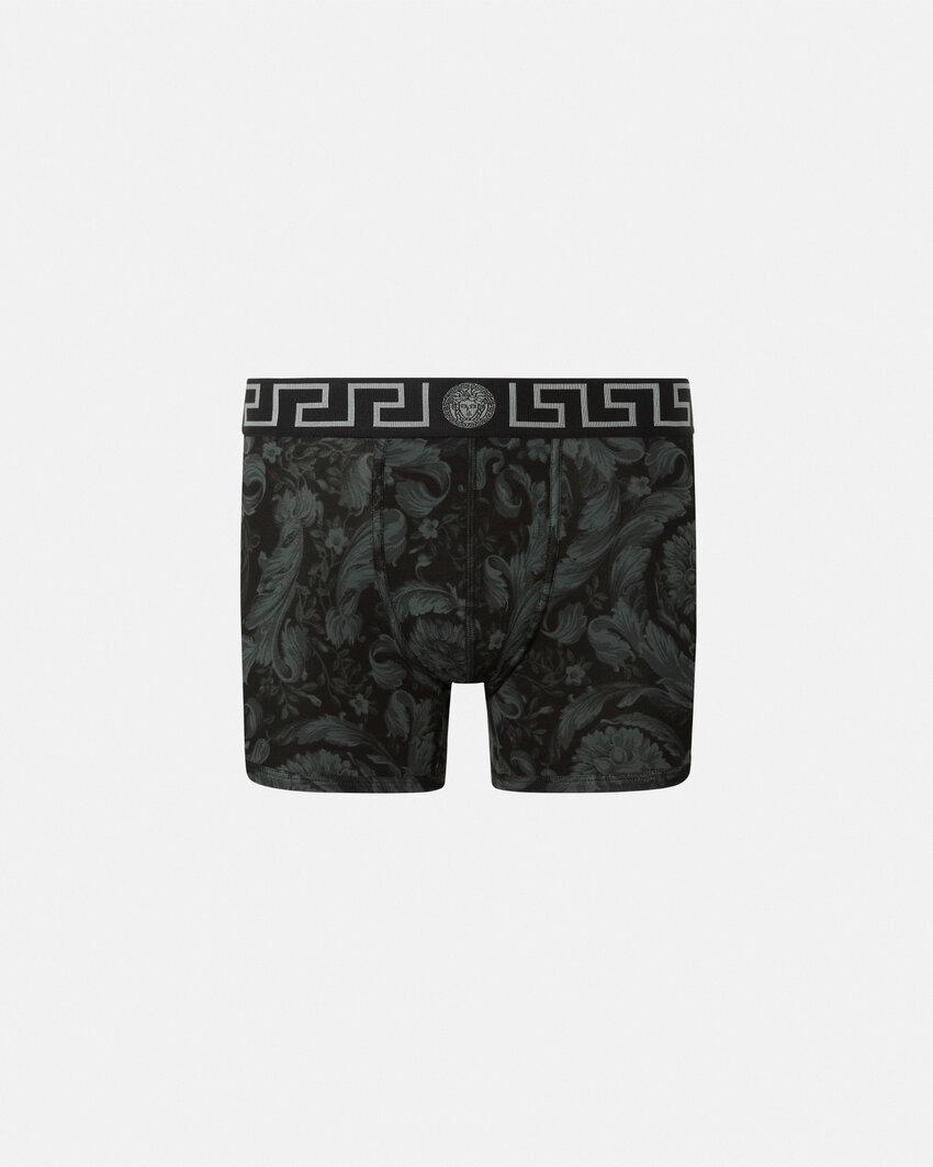 printed jacquard cotton-jersey long trunks by VERSACE