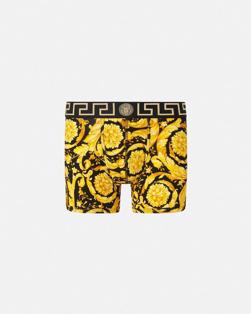 printed jacquard cotton-jersey long trunks by VERSACE