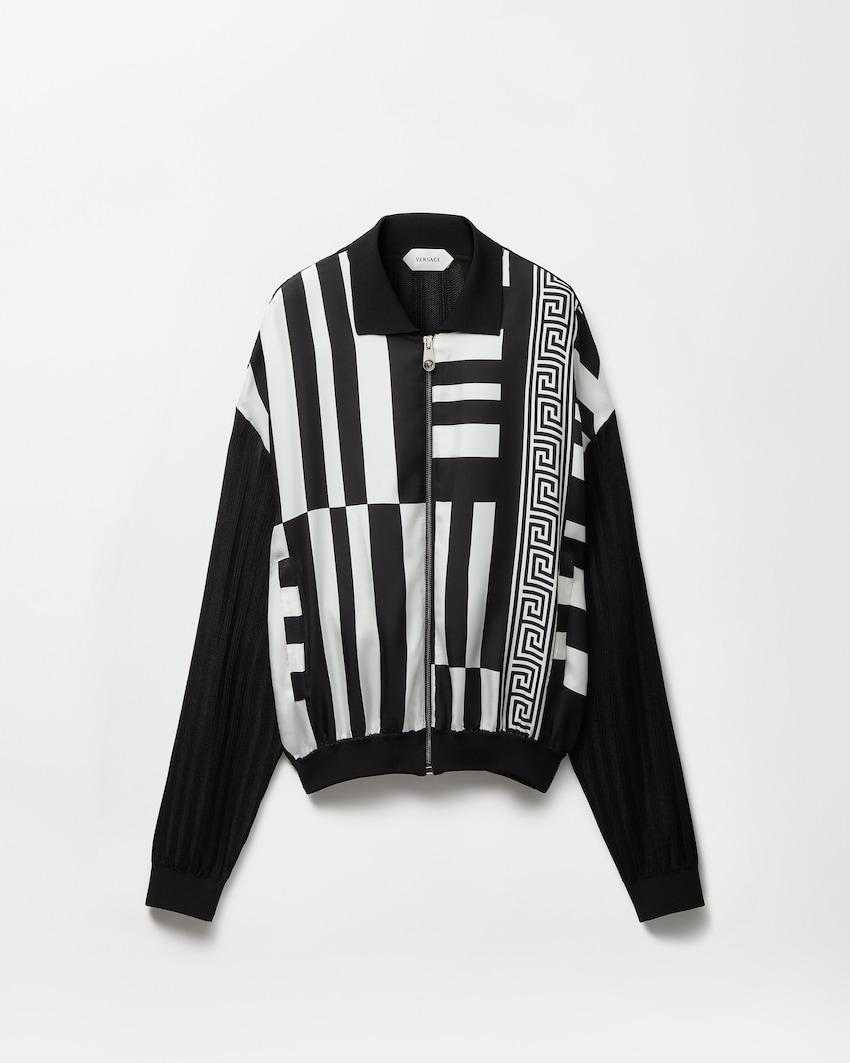 printed silk inserts knit zip cardigan by VERSACE