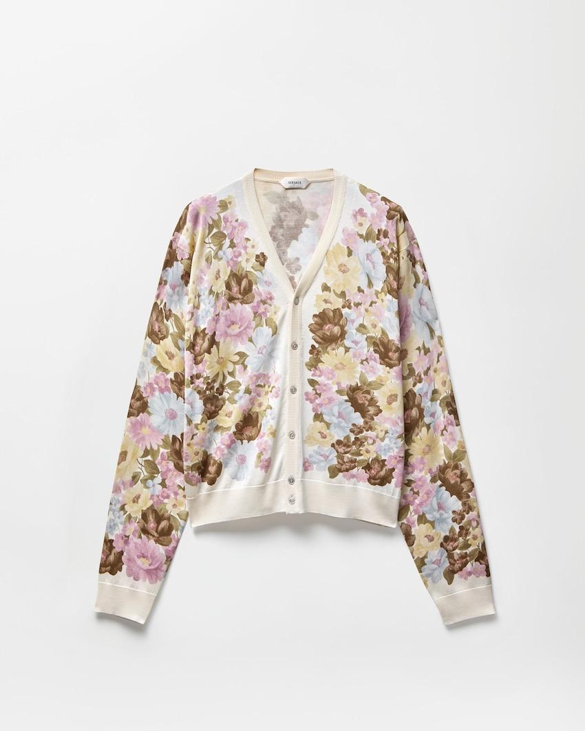 printed silk knit cardigan by VERSACE