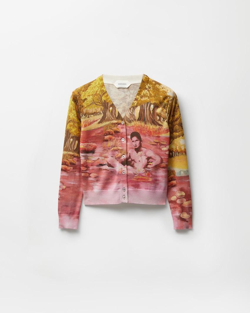 printed silk knit cardigan by VERSACE