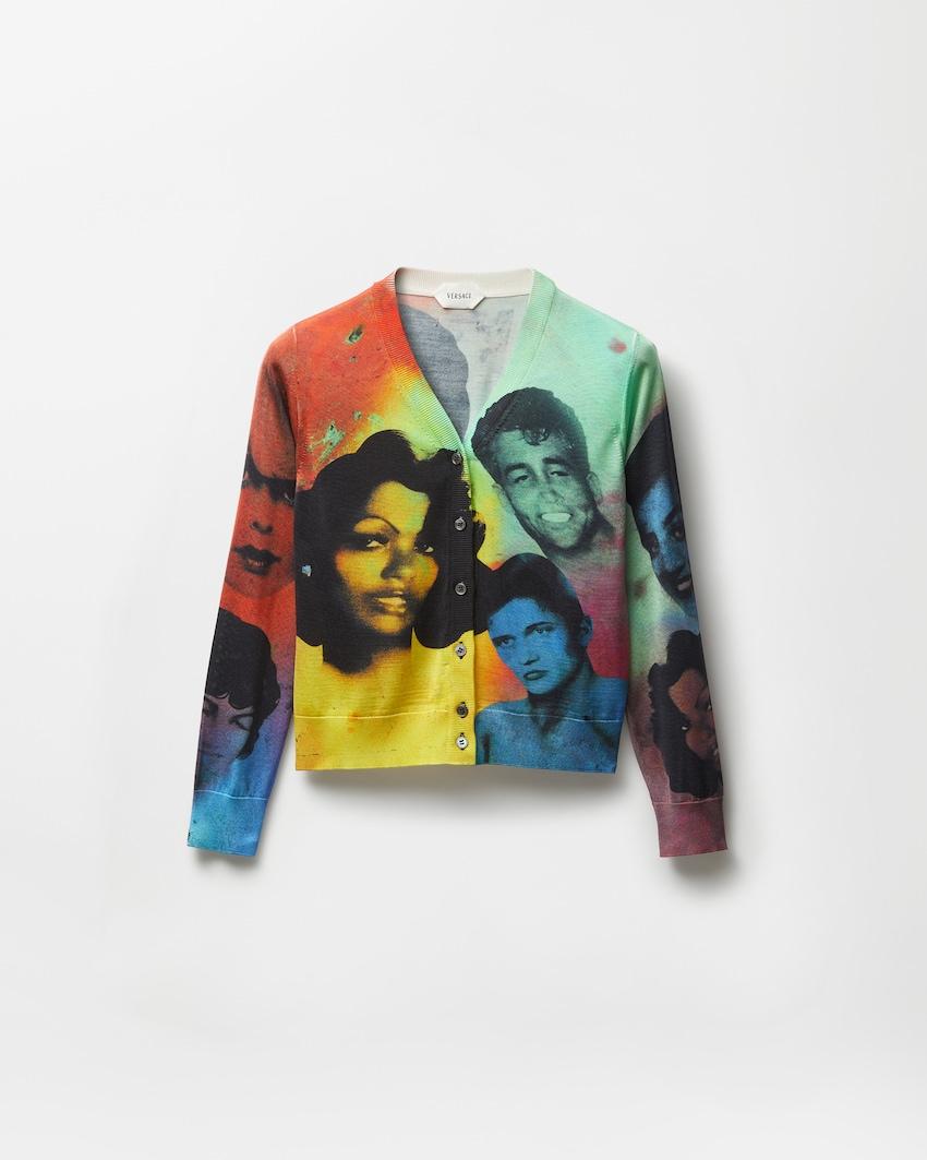 printed silk knit cardigan by VERSACE