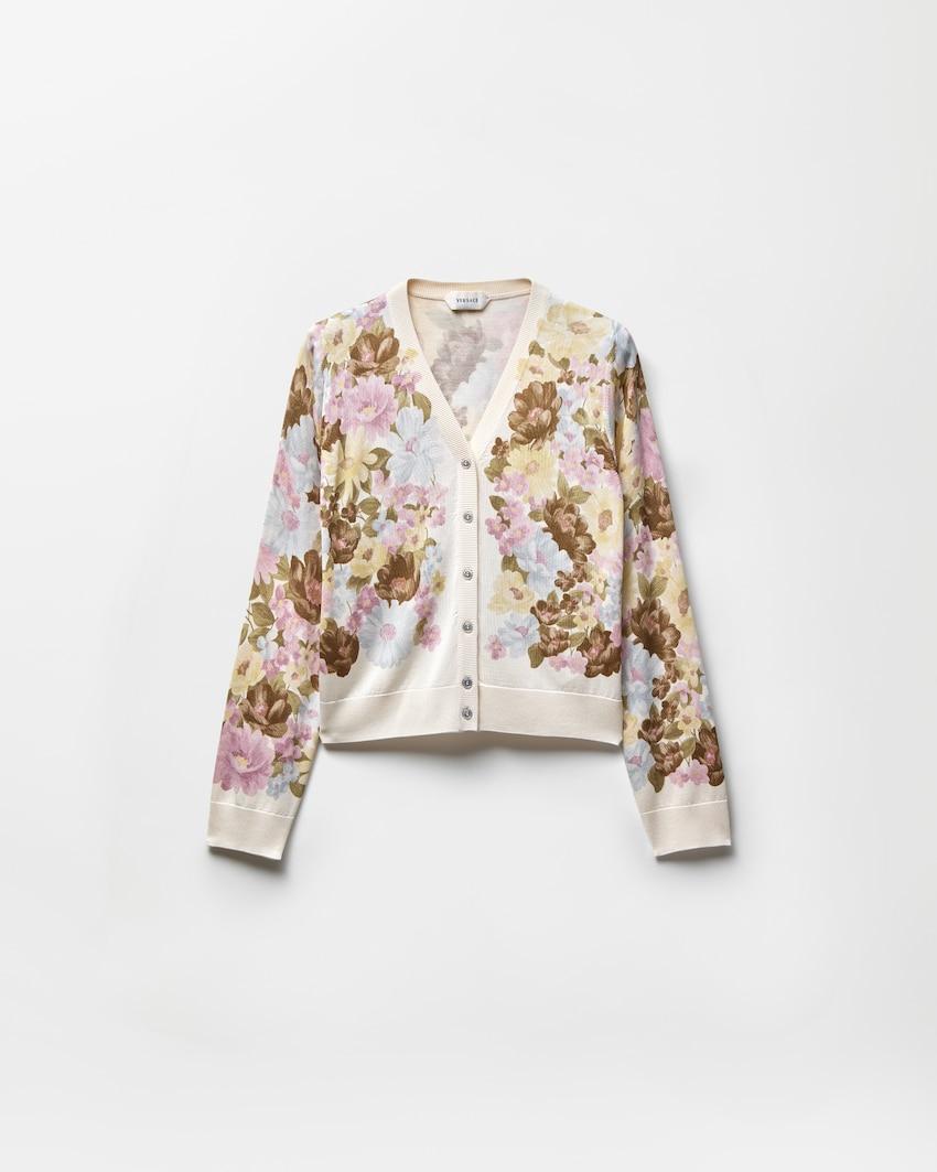 printed silk knit cardigan by VERSACE