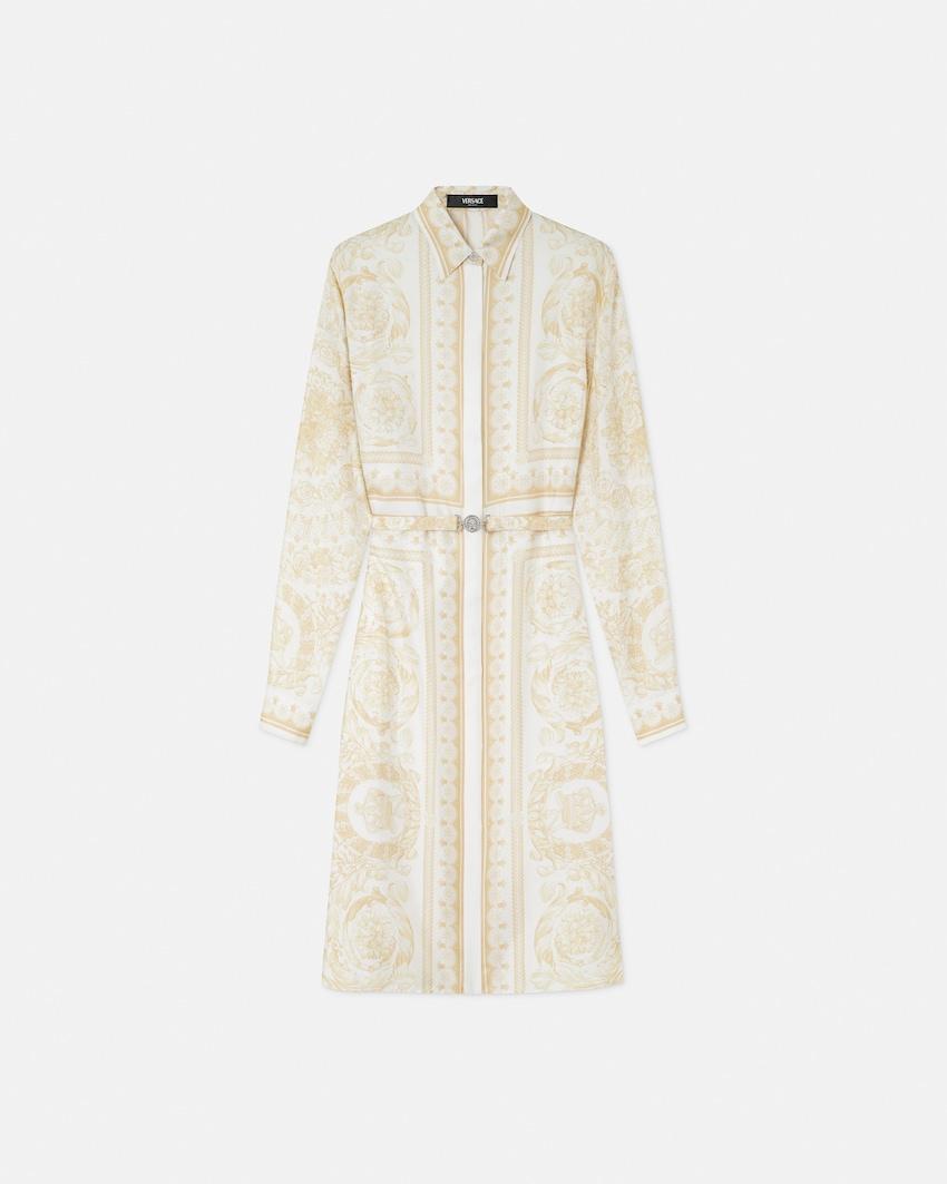printed silk twill midi shirt dress by VERSACE