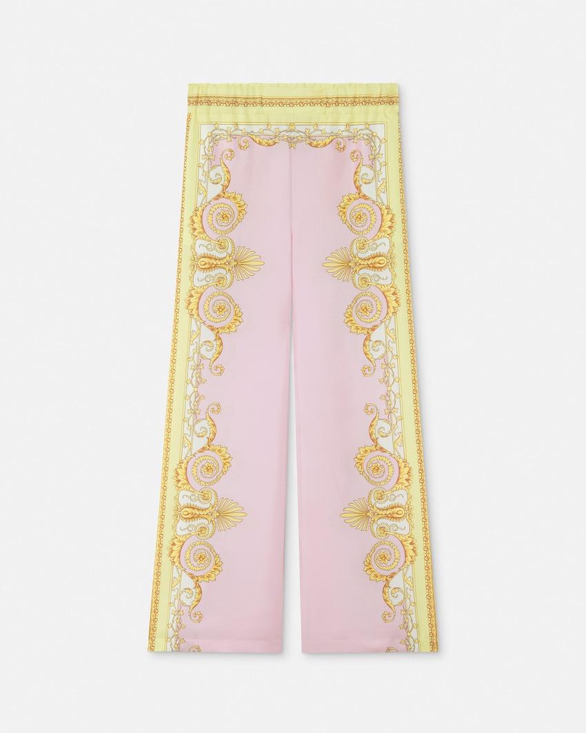printed silk twill pants by VERSACE