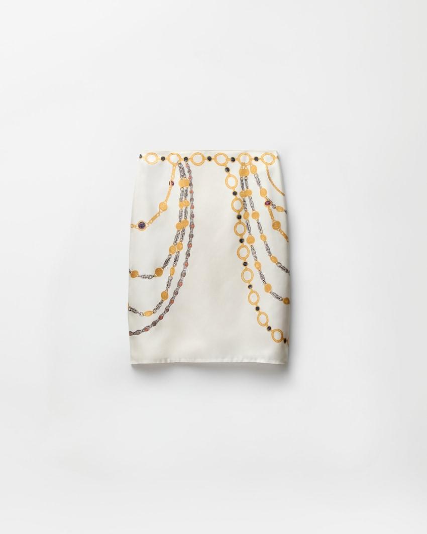 printed silk twill pencil skirt by VERSACE