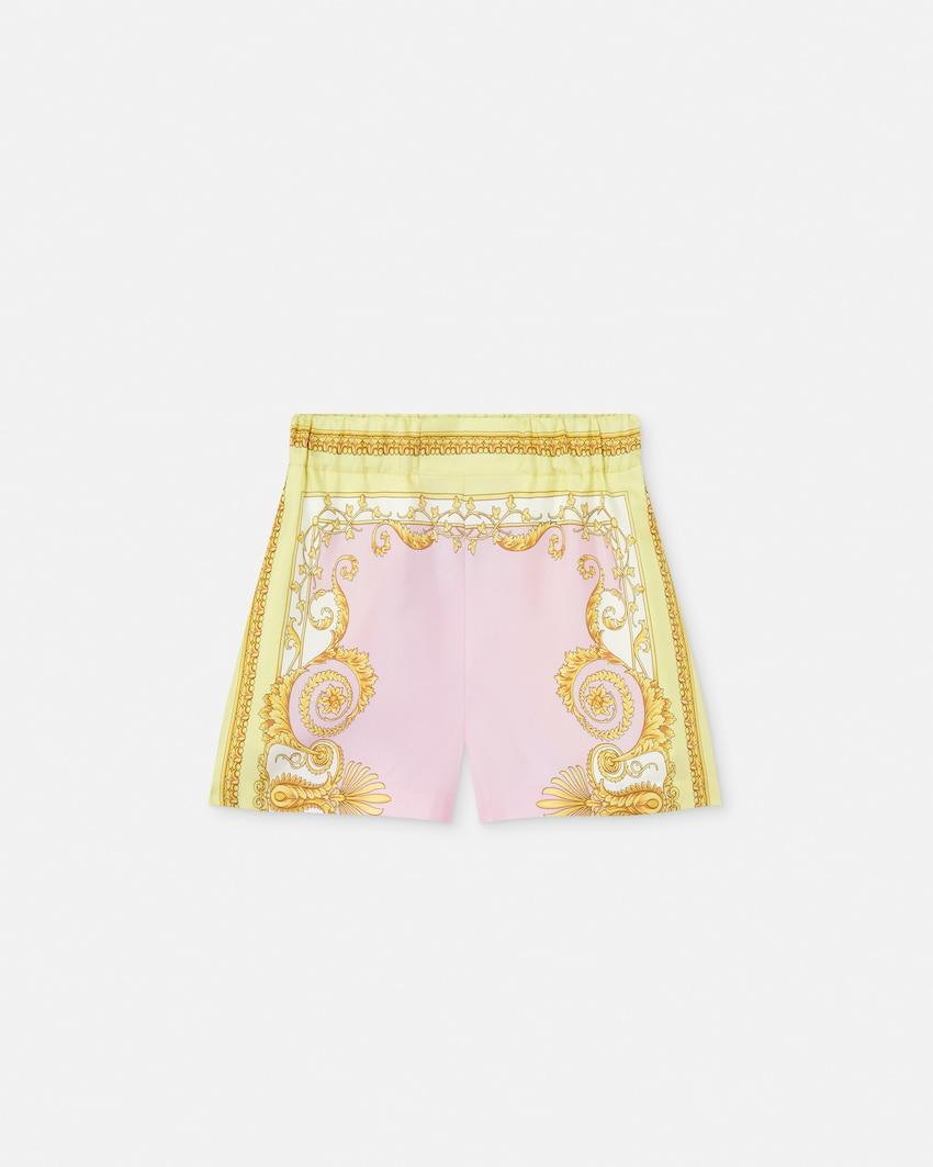 printed silk twill shorts by VERSACE
