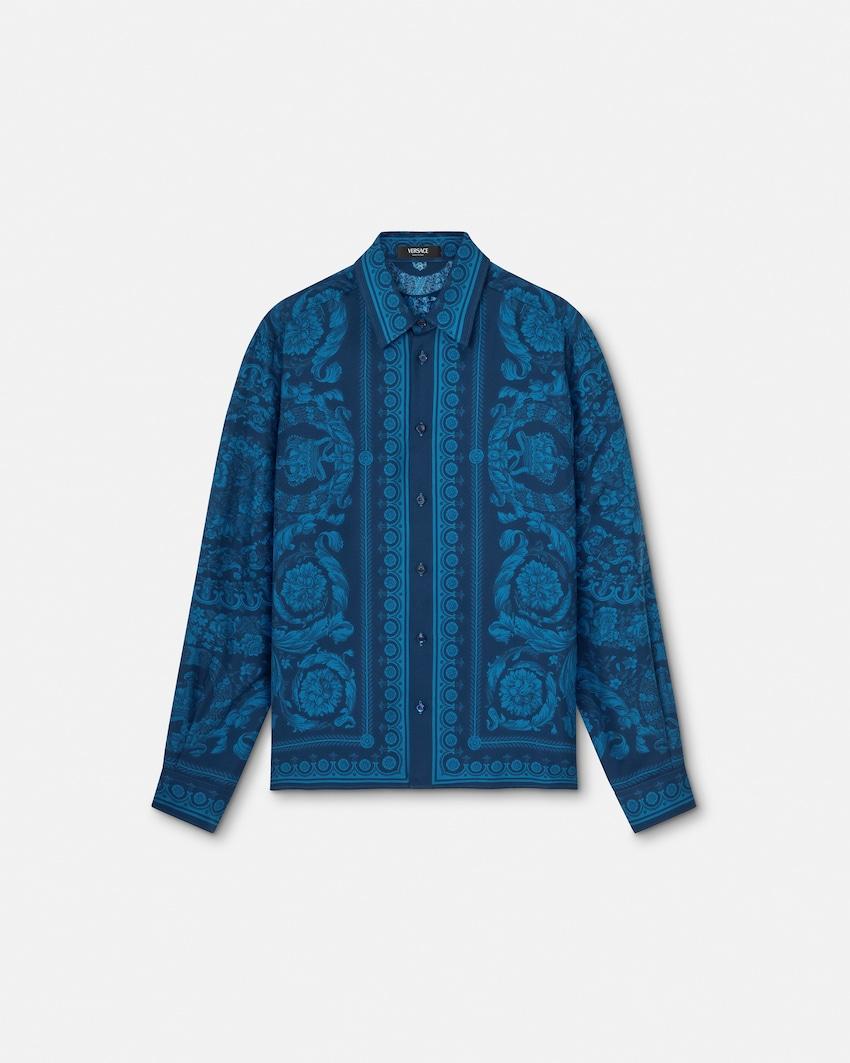 printed silk twill slim shirt by VERSACE