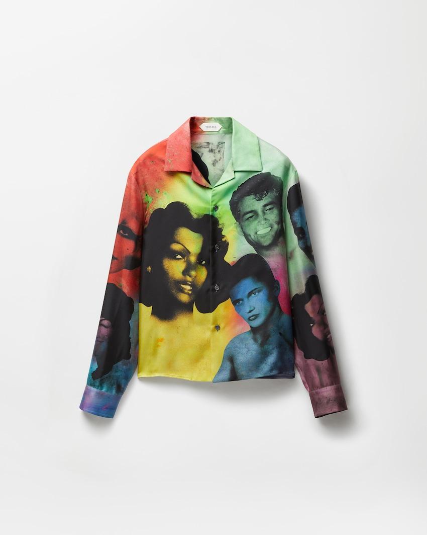 printed silk twill slim shirt by VERSACE