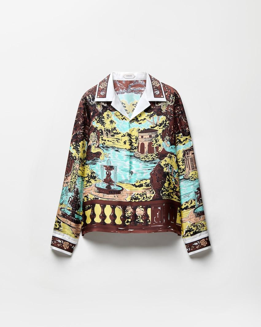 printed silk twill slim shirt by VERSACE