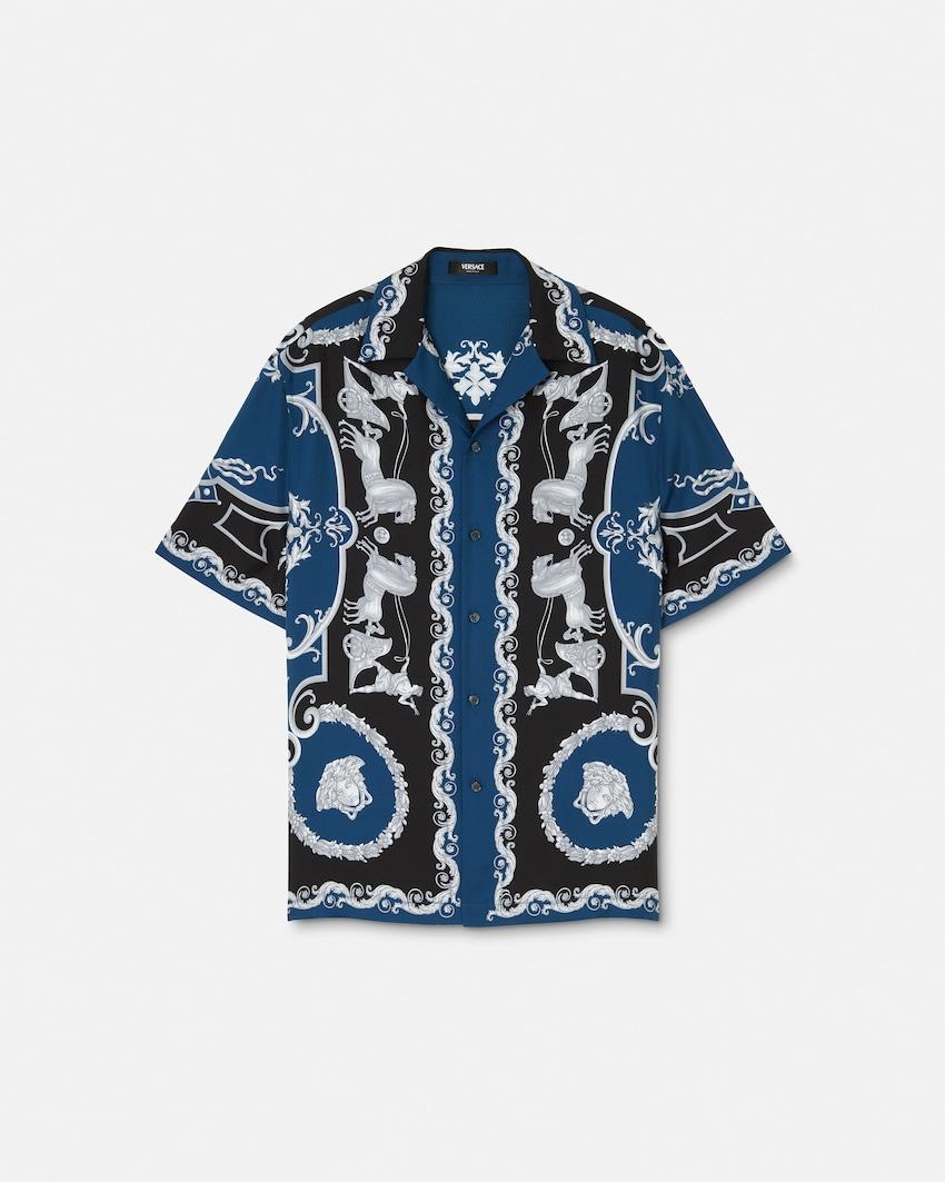 printed silk twill slim shirt by VERSACE
