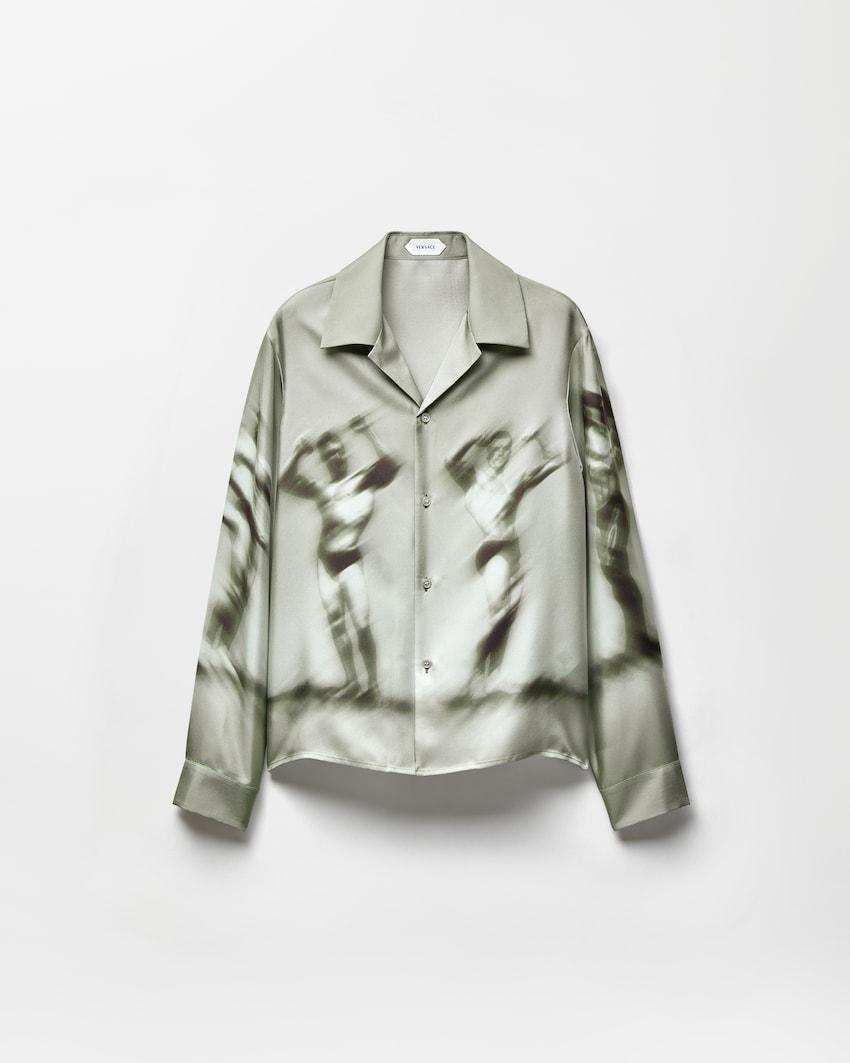 printed silk twill slim shirt by VERSACE