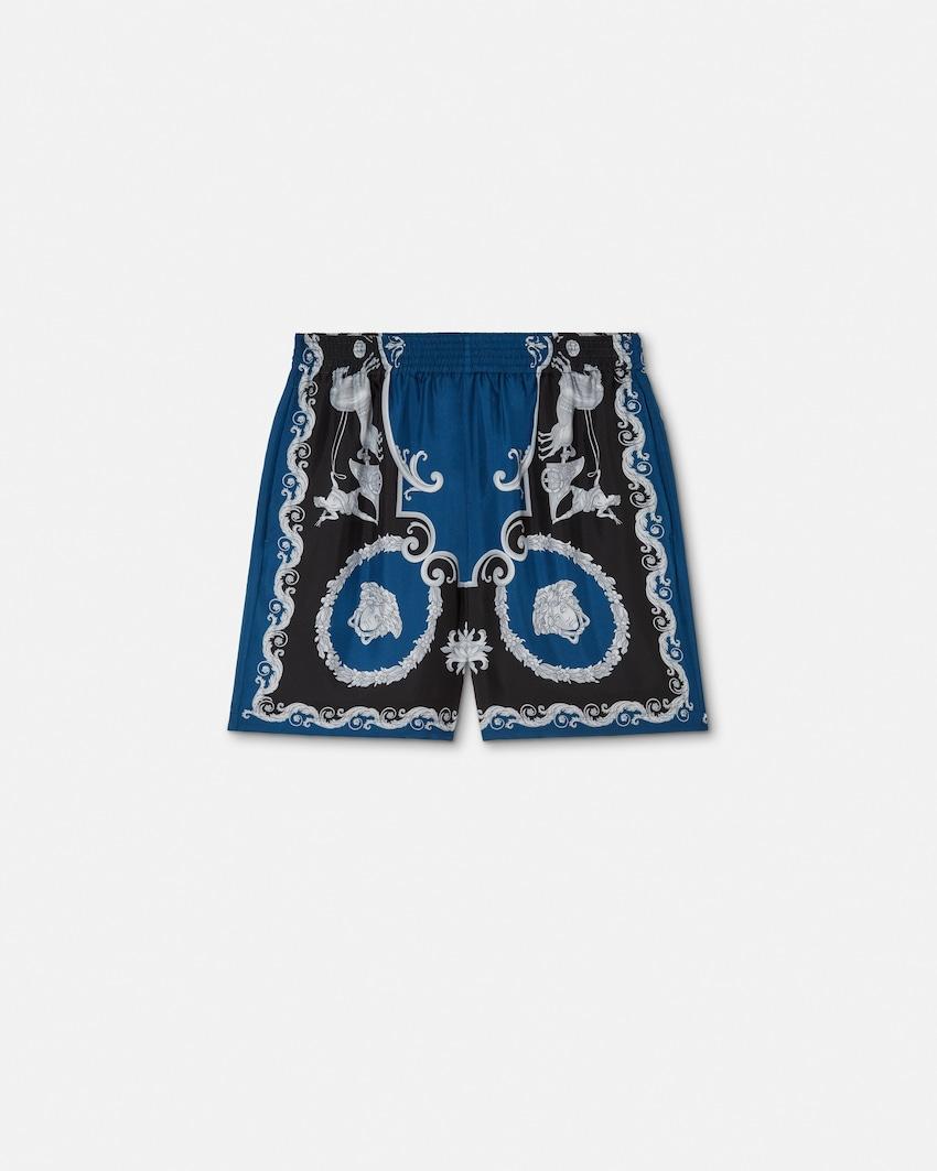 printed silk twill slim shorts by VERSACE