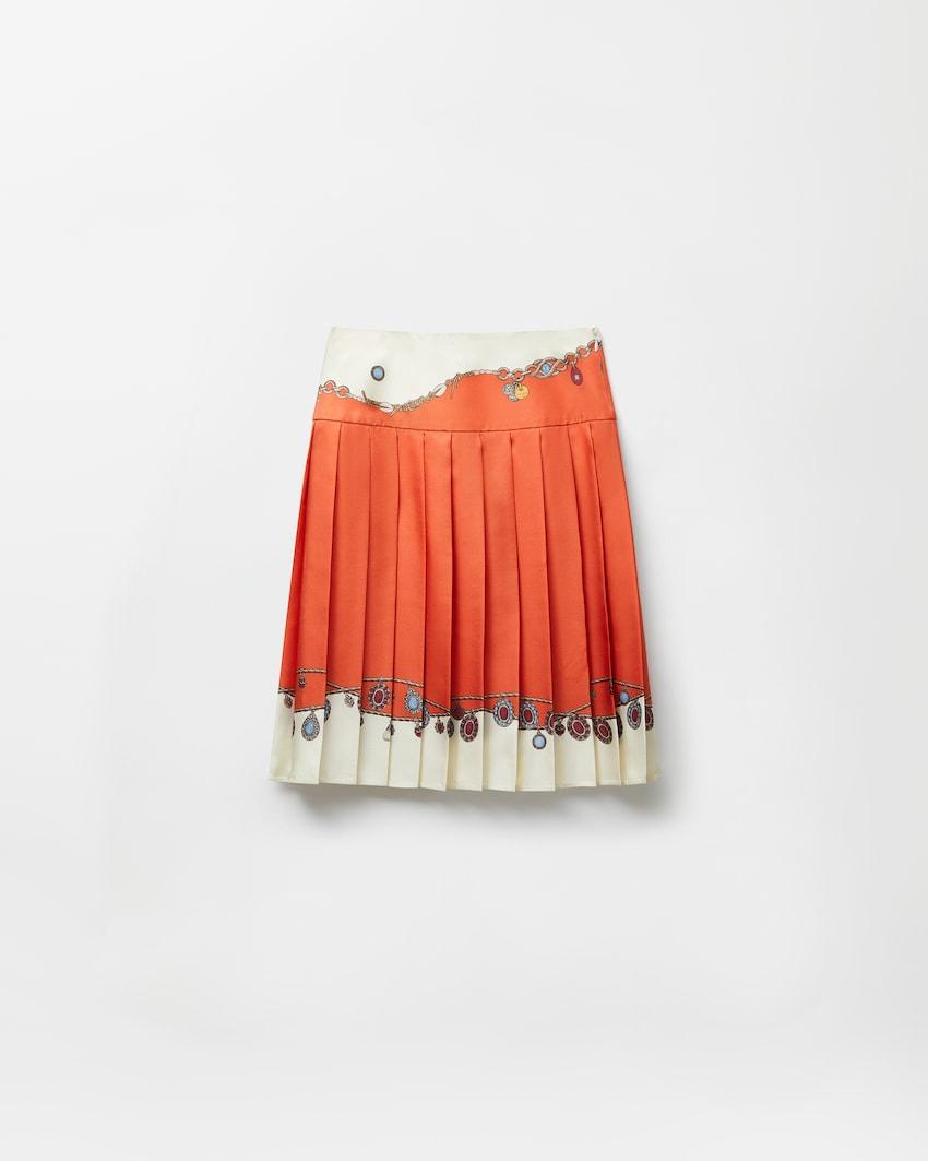 printed twill silk midi skirt by VERSACE