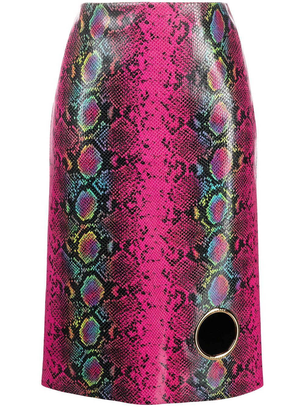 python-print leather skirt by VERSACE