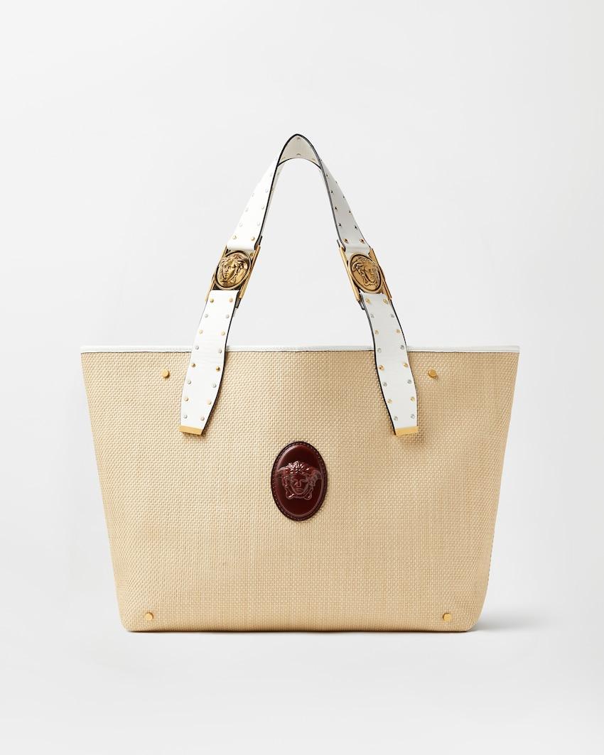riviere large raffia tote by VERSACE