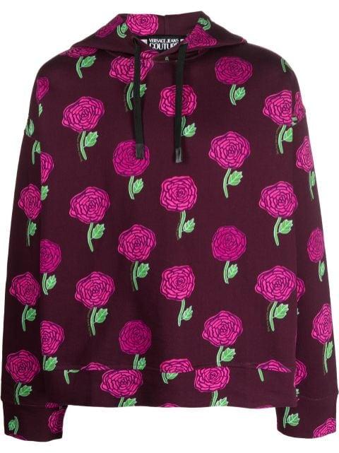 rose-print cotton hoodie by VERSACE