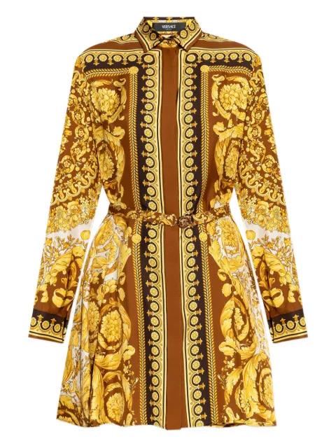 silk belted mini shirt dress by VERSACE
