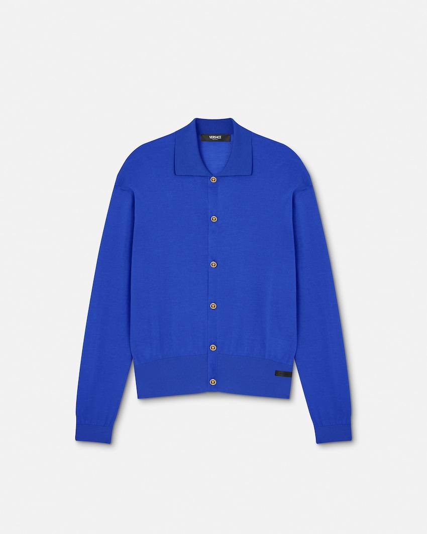 silk-cotton knit polo cardigan by VERSACE