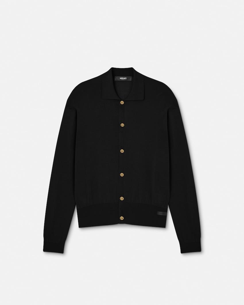 silk-cotton knit polo cardigan by VERSACE