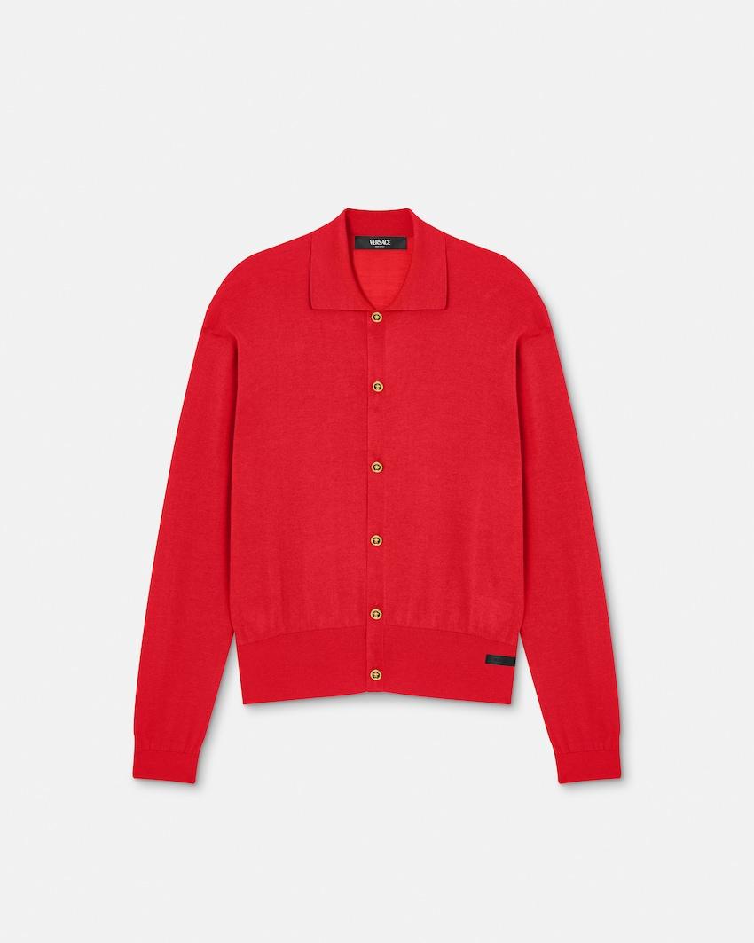 silk-cotton knit polo cardigan by VERSACE