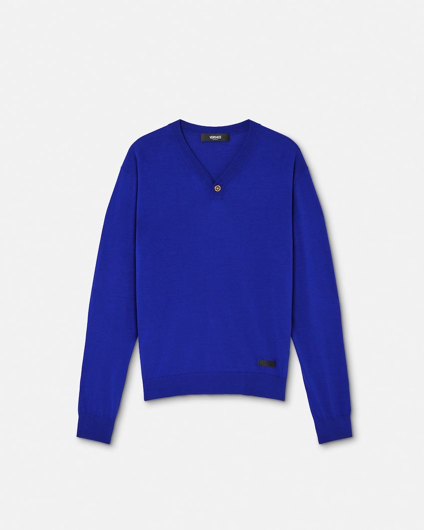 silk-cotton knit v-neck sweater by VERSACE