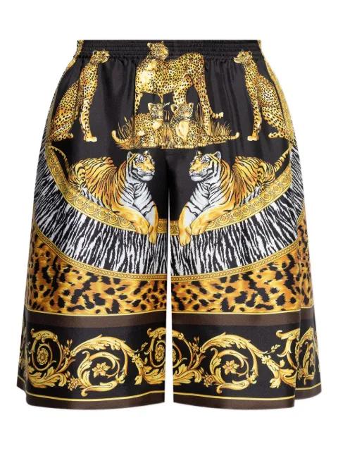 tiger leopard-print silk shorts by VERSACE