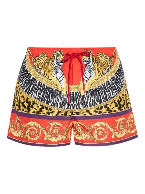 tiger-print drawstring swim shorts by VERSACE