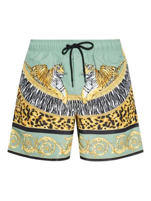 tiger-print drawstring  swim shorts by VERSACE