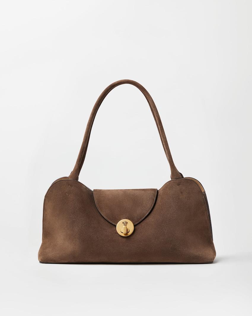 vivian suede eastwest shoulder bag by VERSACE