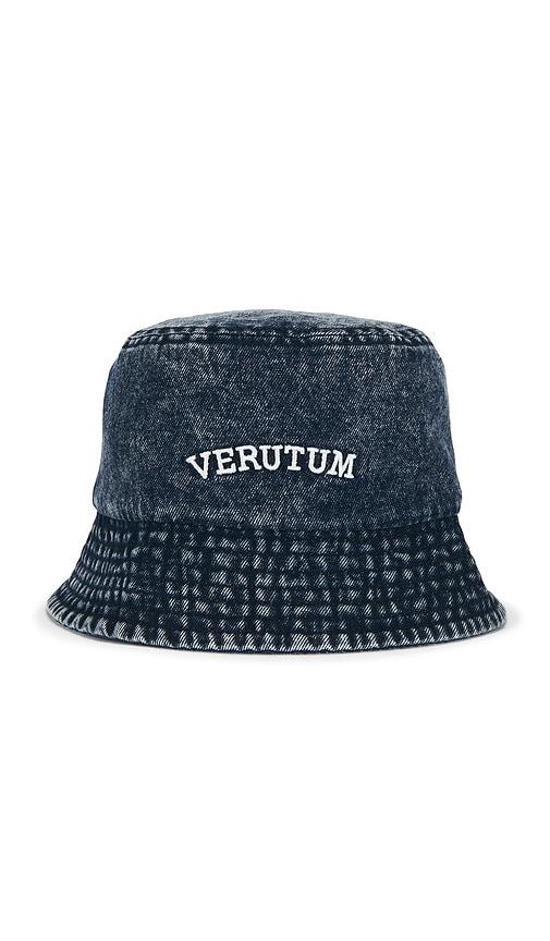 VERUTUM Lettering Denim Bucket Hat in Blue by VERUTUM