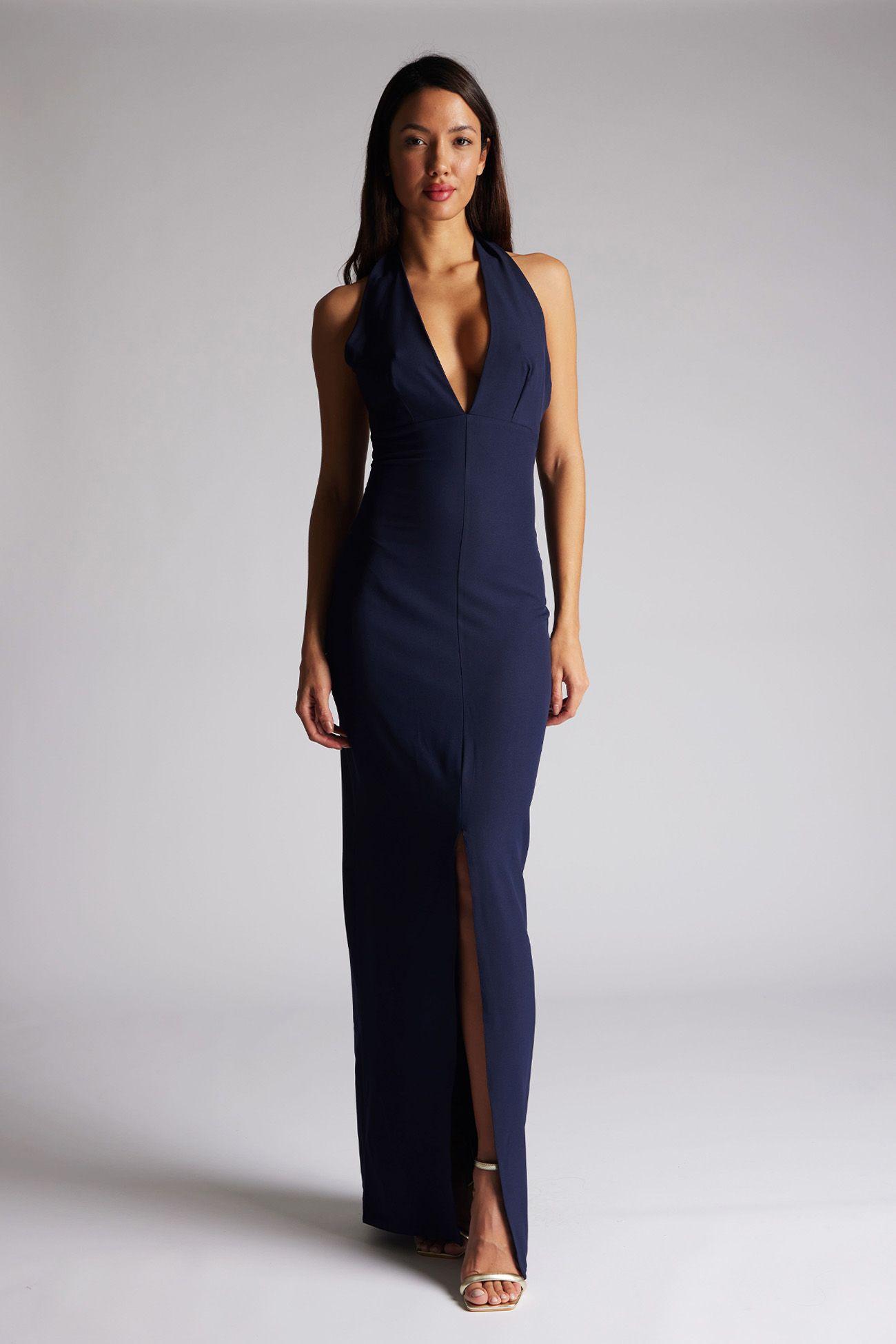 Halterneck Maxi Dress with Front Split by VESPER